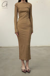 BASERANGE 24 Autumn/Winter Veined Long Sleeve Dress Portugal BAS-DRVL-RB-AU24-FCZ DRVL-RB Emerald Brown